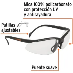 Lentes de Seguridad Vision Transparente, 100% Policarbonato con UV Antirayadura, LEDE-ST 14301 Truper Truper-Lentes de Seguridad