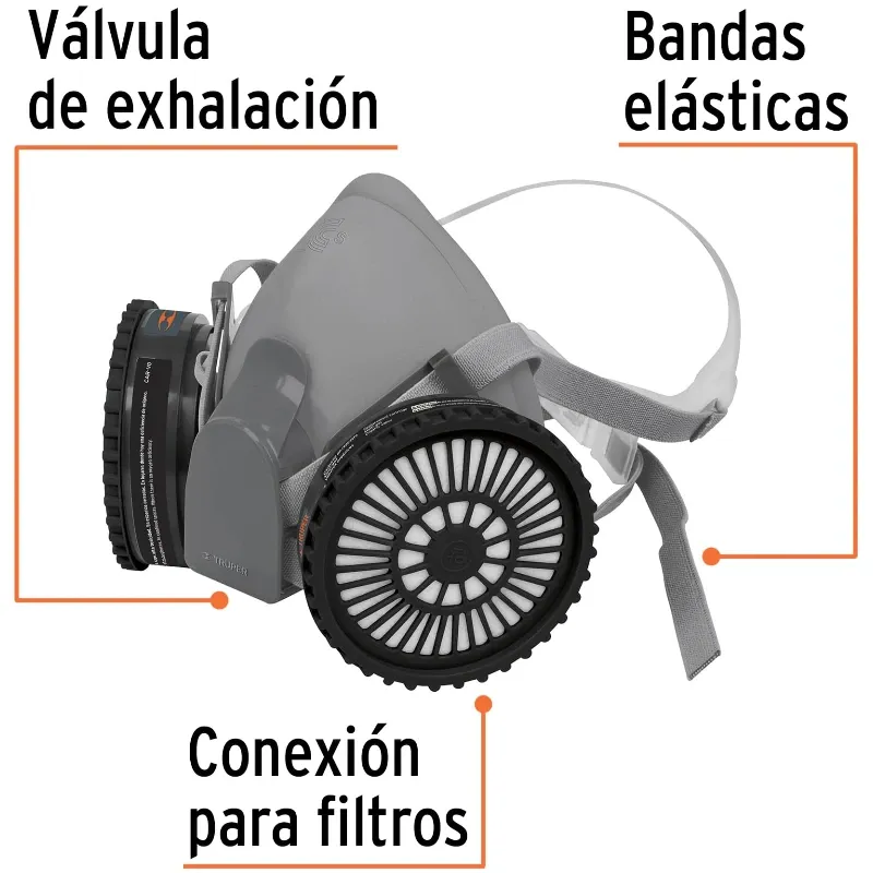 Respirador Profesional con Cartuchos Pintura y Pestecidas Media Cara, Banda Elastica, KIT-REP-PP 13731 Truper Truper-Respirador 