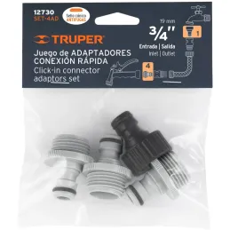 Conector Adaptador Sistema Click Repuesto, Entrada 3/4", Incluye 3 Conectores Machos y 1 Conector Hembra, SET-4AD 12730 Truper T