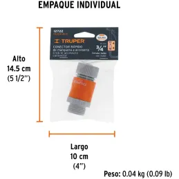 Conector Sistema Click de Conexion Rapida RHembra 3/4" Automatica Truper 12722 Truper-Conector Sistema Click de Conexion Rapida 