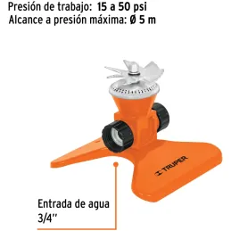 Aspersor base de Acero con Aspas Giratorias 3/4", Alcance 4.25m, conexion en serie, Area 360, 50 PSI, ASP-50 10329 Truper Truper
