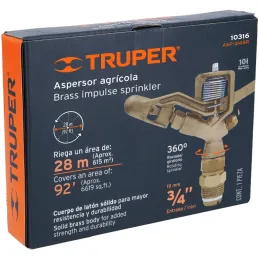 Aspersor Agricola 3/4", Alcance 15m, Area 360, 90 PSI, ASP-3/4BR 10316 Truper Truper-Aspersor Agricola 3/4", Alcance 15m, Area 3