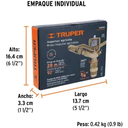 Aspersor Agricola 3/4", Alcance 15m, Area 360, 90 PSI, ASP-3/4BR 10316 Truper Truper-Aspersor Agricola 3/4", Alcance 15m, Area 3