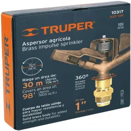 Aspersor Agricola 1", Alcance 15m, Area 360, 90 PSI, ASP-1BR 10317 Truper Truper-Aspersor Agricola 1", Alcance 15m, Area 360, 90