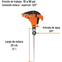Aspersor Plastico 1 via 3/4", Estaca 21cm, Alcance 8.5m, Area 360, 50 PSI, ASP-P11 10336 Truper Truper-Aspersor Plastico 1 via 3