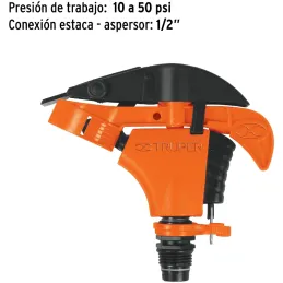 Aspersor Plastico Entrada 1/2" Solo Cabeza Alcance 8.5m, Area 360, 50 PSI, ASP-P 10333 Truper Truper-Aspersor Plastico Entrada 1