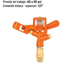 Aspersor Metalico Solo Cabeza Altura Ajustable Entrada 1/2", Alcance 10.4m, Area 360, 50 PSI, DOS 10324 Truper Truper-Aspersor M
