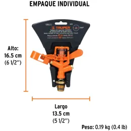 Aspersor Metalico Solo Cabeza Altura Ajustable Entrada 1/2", Alcance 10.4m, Area 360, 50 PSI, DOS 10324 Truper Truper-Aspersor M