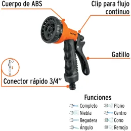 Pistola de Riego 8 Funciones Plastica con Recubrimiento Truper 18482 Truper-Pistola de Riego 8 Funciones Plastica con Recubrimie