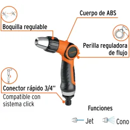Pistola de Riego 2 Funcion Plastica boquilla regulable Truper 17480 Truper-Pistola de Riego 2 Funcion Plastica boquilla regulabl