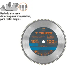 Discos Sierra para Aluminio 10" Centro 5/8", 100 Dientes de carburo de tungsteno, ST-10100A 18313 Truper Truper-Discos Sierra pa