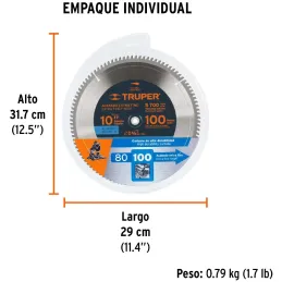 Discos Sierra para Aluminio 10" Centro 5/8", 100 Dientes de carburo de tungsteno, ST-10100A 18313 Truper Truper-Discos Sierra pa