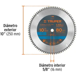 Discos Sierra para Aluminio 10" Centro 5/8", 80 Dientes de carburo de tungsteno, ST-1080A 18310 Truper Truper-Discos Sierra para