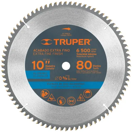 Discos Sierra para Aluminio 10" Centro 5/8", 80 Dientes de carburo de tungsteno, ST-1080A 18310 Truper Truper-Discos Sierra para