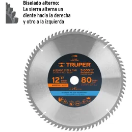 Discos Sierra para Madera 12" Centro 1", 80 Dientes de carburo de tungsteno, ST-1280E 12684 Truper Truper-Discos Sierra para Mad