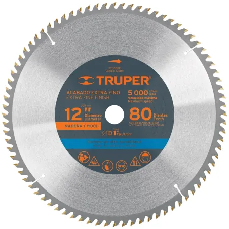 Discos Sierra para Madera 12" Centro 1", 80 Dientes de carburo de tungsteno, ST-1280E 12684 Truper Truper-Discos Sierra para Mad