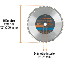 Discos Sierra para Madera 12" Centro 1", 80 Dientes de carburo de tungsteno, ST-1280E 12684 Truper Truper-Discos Sierra para Mad