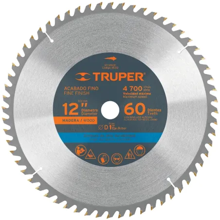 Discos Sierra para Madera 12" Centro 1", 60 Dientes de carburo de tungsteno, ST-1260E 18312 Truper Truper-Discos Sierra para Mad