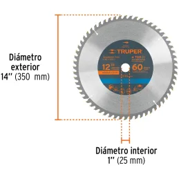 Discos Sierra para Madera 12" Centro 1", 60 Dientes de carburo de tungsteno, ST-1260E 18312 Truper Truper-Discos Sierra para Mad