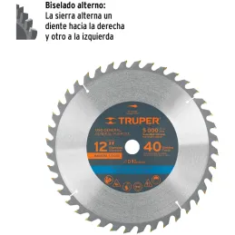 Discos Sierra para Madera 12" Centro 1", 40 Dientes de carburo de tungsteno, ST-1240E 18311 Truper Truper-Discos Sierra para Mad