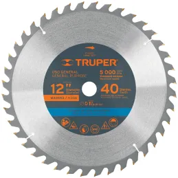 Discos Sierra para Madera 12" Centro 1", 40 Dientes de carburo de tungsteno, ST-1240E 18311 Truper Truper-Discos Sierra para Mad