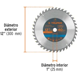 Discos Sierra para Madera 12" Centro 1", 40 Dientes de carburo de tungsteno, ST-1240E 18311 Truper Truper-Discos Sierra para Mad