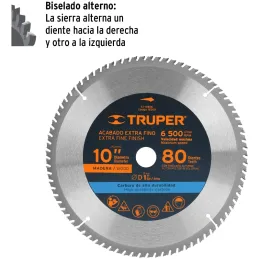 Discos Sierra para Madera 10" Centro 1", 80 Dientes de carburo de tungsteno, ST-1080E 18309 Truper Truper-Discos Sierra para Mad