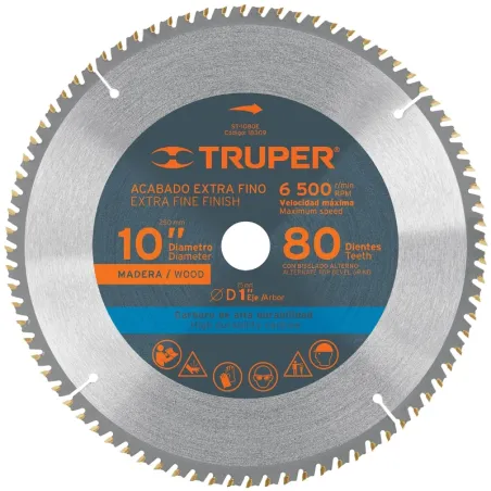 Discos Sierra para Madera 10" Centro 1", 80 Dientes de carburo de tungsteno, ST-1080E 18309 Truper Truper-Discos Sierra para Mad