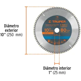 Discos Sierra para Madera 10" Centro 1", 80 Dientes de carburo de tungsteno, ST-1080E 18309 Truper Truper-Discos Sierra para Mad