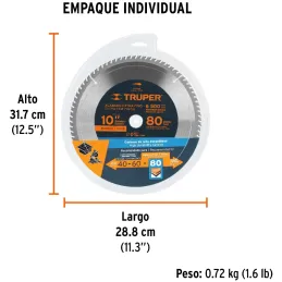 Discos Sierra para Madera 10" Centro 1", 80 Dientes de carburo de tungsteno, ST-1080E 18309 Truper Truper-Discos Sierra para Mad