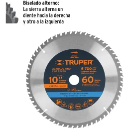 Discos Sierra para Madera 10" Centro 1", 60 Dientes de carburo de tungsteno, ST-1060E 18308 Truper Truper-Discos Sierra para Mad