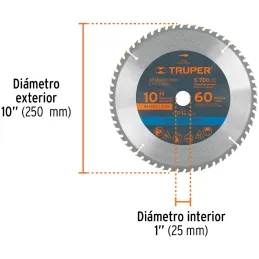 Discos Sierra para Madera 10" Centro 1", 60 Dientes de carburo de tungsteno, ST-1060E 18308 Truper Truper-Discos Sierra para Mad