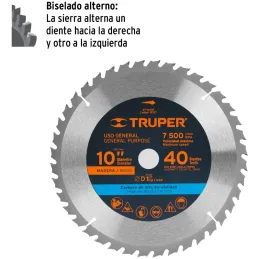 Discos Sierra para Madera 10" Centro 1", 40 Dientes de carburo de tungsteno, ST-1040E 18307 Truper Truper-Discos Sierra para Mad