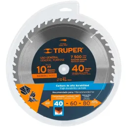Discos Sierra para Madera 10" Centro 1", 40 Dientes de carburo de tungsteno, ST-1040E 18307 Truper Truper-Discos Sierra para Mad