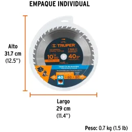 Discos Sierra para Madera 10" Centro 1", 40 Dientes de carburo de tungsteno, ST-1040E 18307 Truper Truper-Discos Sierra para Mad
