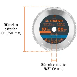 Discos Sierra para Madera 10" Centro 5/8", 80 Dientes de carburo de tungsteno, ST-1080 12683 Truper Truper-Discos Sierra para Ma