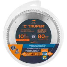 Discos Sierra para Madera 10" Centro 5/8", 80 Dientes de carburo de tungsteno, ST-1080 12683 Truper Truper-Discos Sierra para Ma