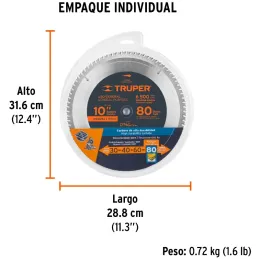 Discos Sierra para Madera 10" Centro 5/8", 80 Dientes de carburo de tungsteno, ST-1080 12683 Truper Truper-Discos Sierra para Ma