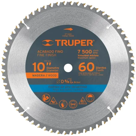 Discos Sierra para Madera 10" Centro 5/8", 60 Dientes de carburo de tungsteno, ST-1060 18306 Truper Truper-Discos Sierra para Ma