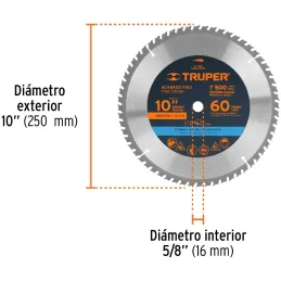 Discos Sierra para Madera 10" Centro 5/8", 60 Dientes de carburo de tungsteno, ST-1060 18306 Truper Truper-Discos Sierra para Ma
