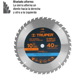Discos Sierra para Madera 10" Centro 5/8", 40 Dientes de carburo de tungsteno, ST-1040 18305 Truper Truper-Discos Sierra para Ma