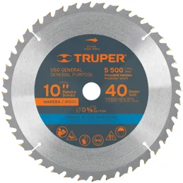 Discos Sierra para Madera 10" Centro 5/8", 40 Dientes de carburo de tungsteno, ST-1040 18305 Truper Truper-Discos Sierra para Ma
