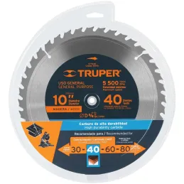 Discos Sierra para Madera 10" Centro 5/8", 40 Dientes de carburo de tungsteno, ST-1040 18305 Truper Truper-Discos Sierra para Ma