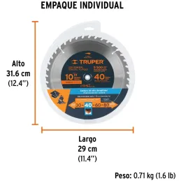 Discos Sierra para Madera 10" Centro 5/8", 40 Dientes de carburo de tungsteno, ST-1040 18305 Truper Truper-Discos Sierra para Ma