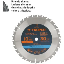 Discos Sierra para Madera 10" Centro 5/8", 30 Dientes de carburo de tungsteno, ST-1030 18304 Truper Truper-Discos Sierra para Ma