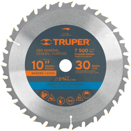 Discos Sierra para Madera 10" Centro 5/8", 30 Dientes de carburo de tungsteno, ST-1030 18304 Truper Truper-Discos Sierra para Ma
