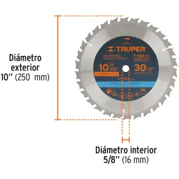 Discos Sierra para Madera 10" Centro 5/8", 30 Dientes de carburo de tungsteno, ST-1030 18304 Truper Truper-Discos Sierra para Ma