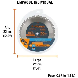 Discos Sierra para Madera 10" Centro 5/8", 30 Dientes de carburo de tungsteno, ST-1030 18304 Truper Truper-Discos Sierra para Ma