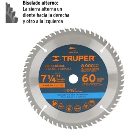 Discos Sierra para Madera 7-1/4" Centro 5/8", 60 Dientes de carburo de tungsteno, ST-760 18324 Truper Truper-Discos Sierra para 