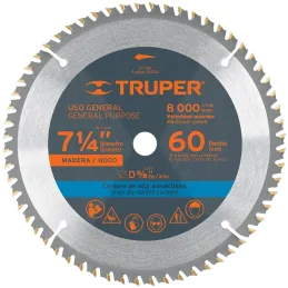 Discos Sierra para Madera 7-1/4" Centro 5/8", 60 Dientes de carburo de tungsteno, ST-760 18324 Truper Truper-Discos Sierra para 